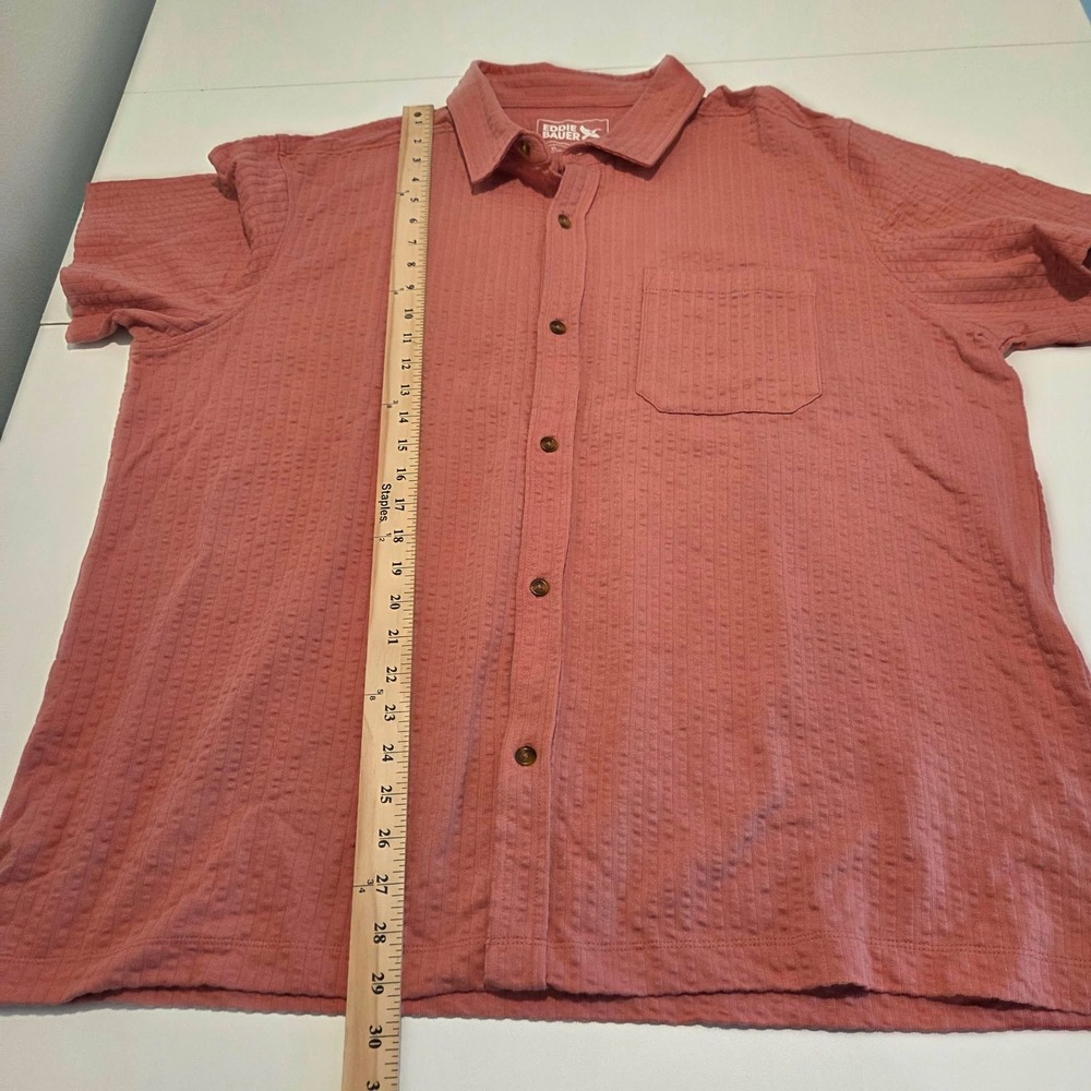 Eddie Bauer Mens Short Sleeve Alderpine Seersucker Shirt XL Dessert Pink - Picture 10 of 10